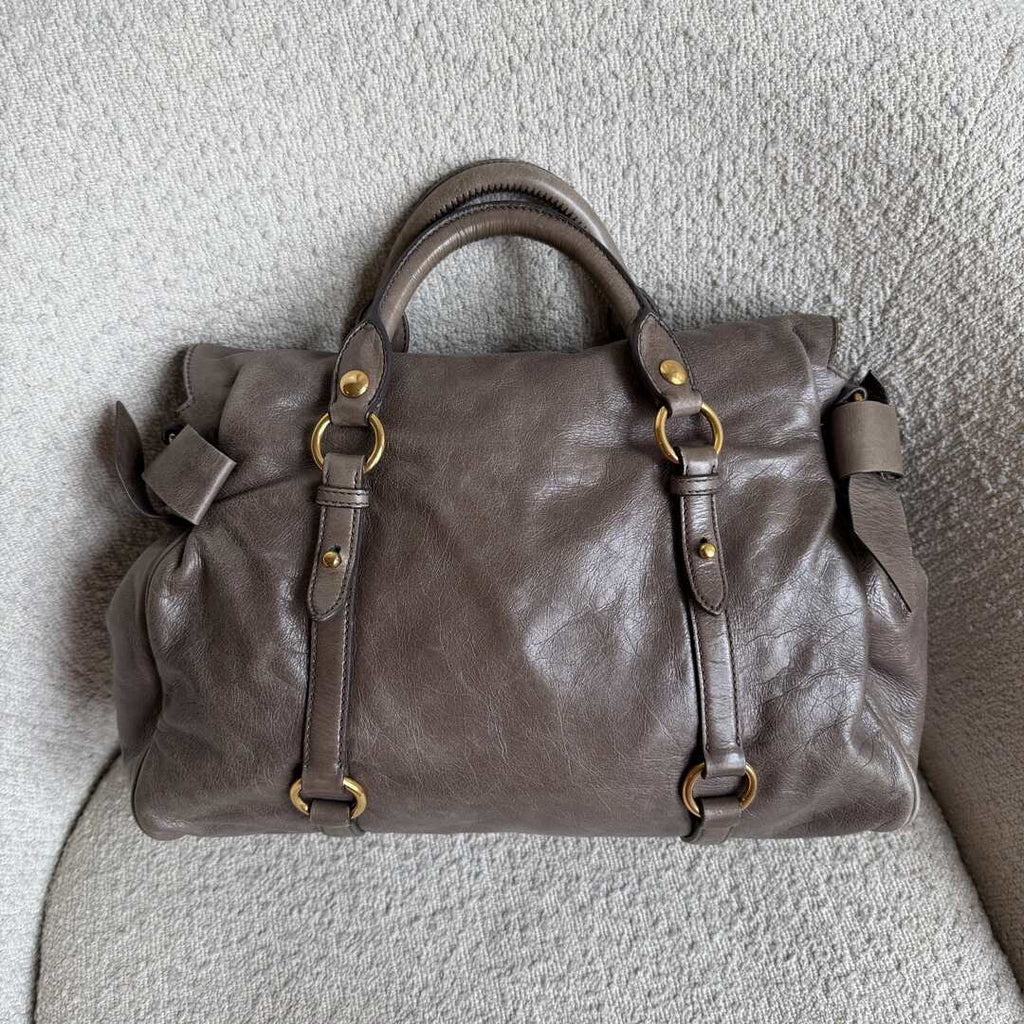 Miu Miu Vitello Lux Grey Leather Handbag