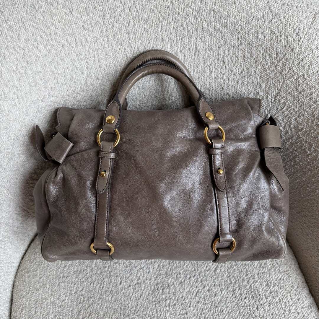 Miu Miu Vitello Lux Grey Leather Handbag
