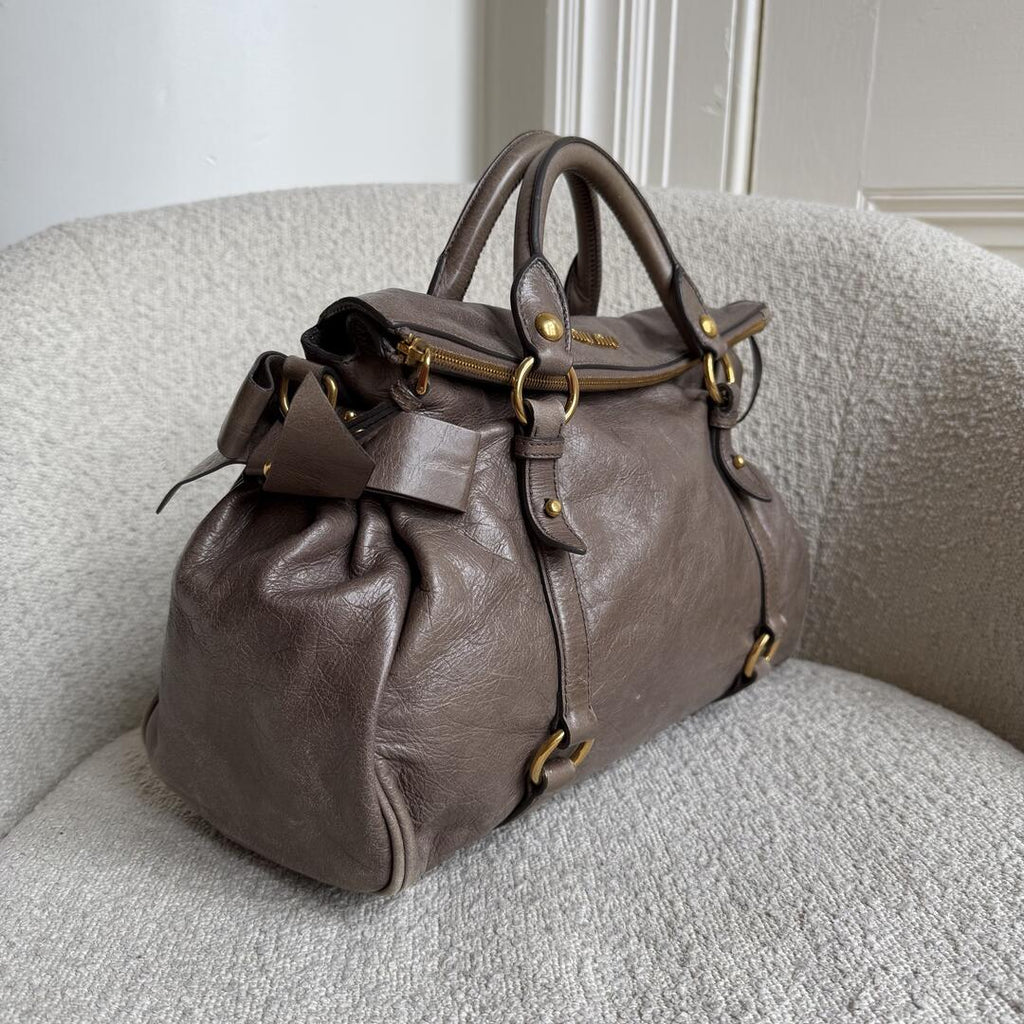 Miu Miu Vitello Lux Grey Leather Handbag