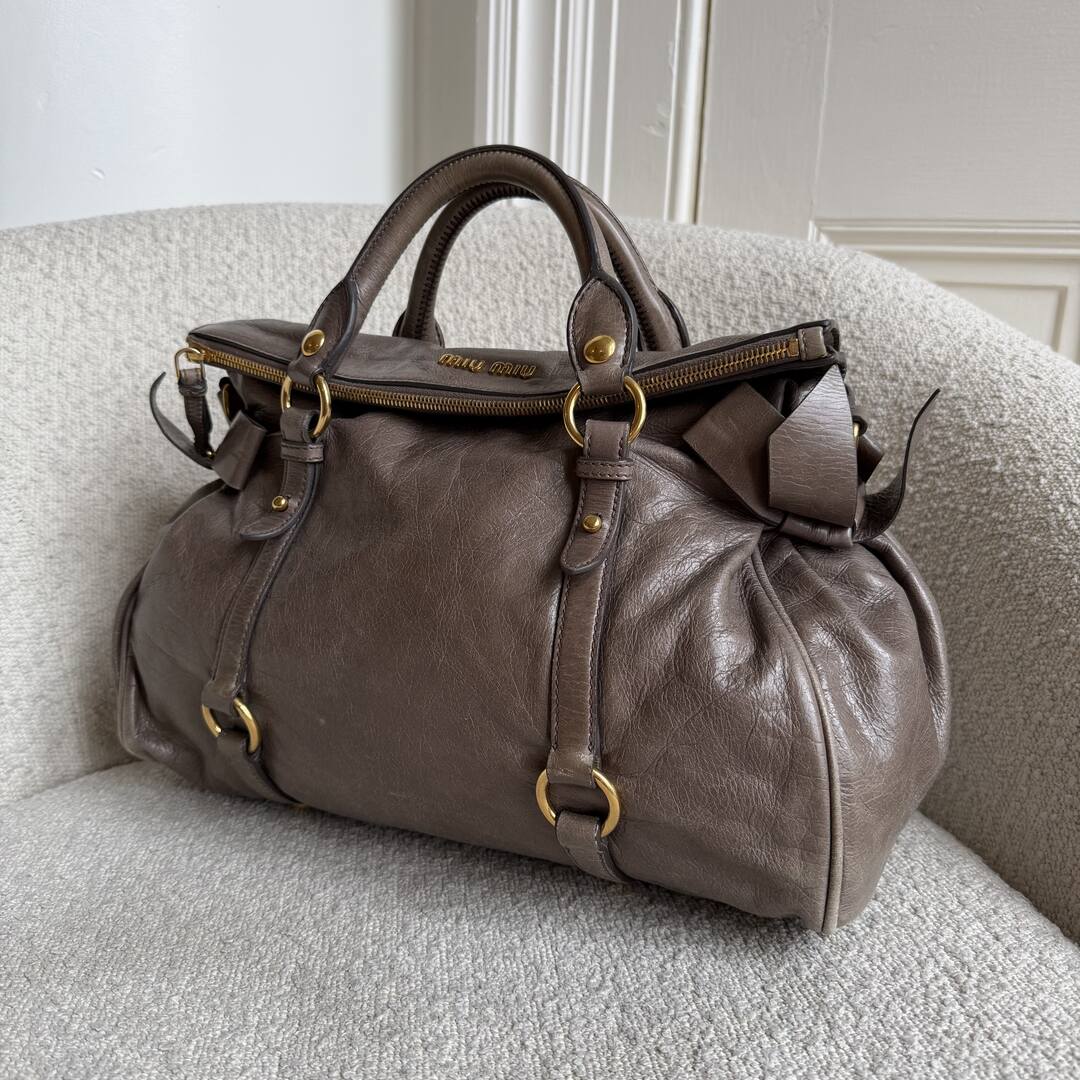 Miu Miu Vitello Lux Grey Leather Handbag