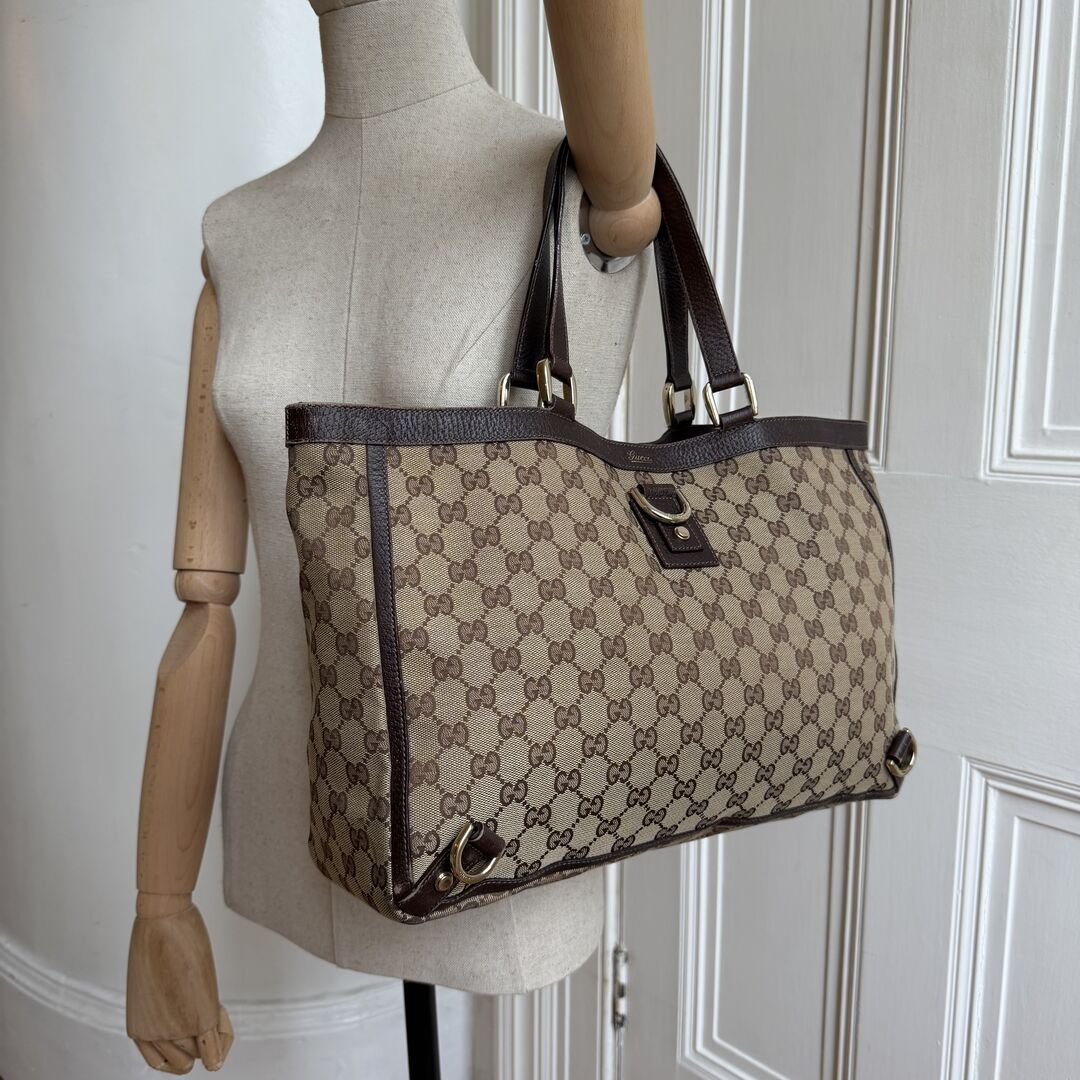 Gucci GG Canvas Abbey D-Ring Brown Tote Bag
