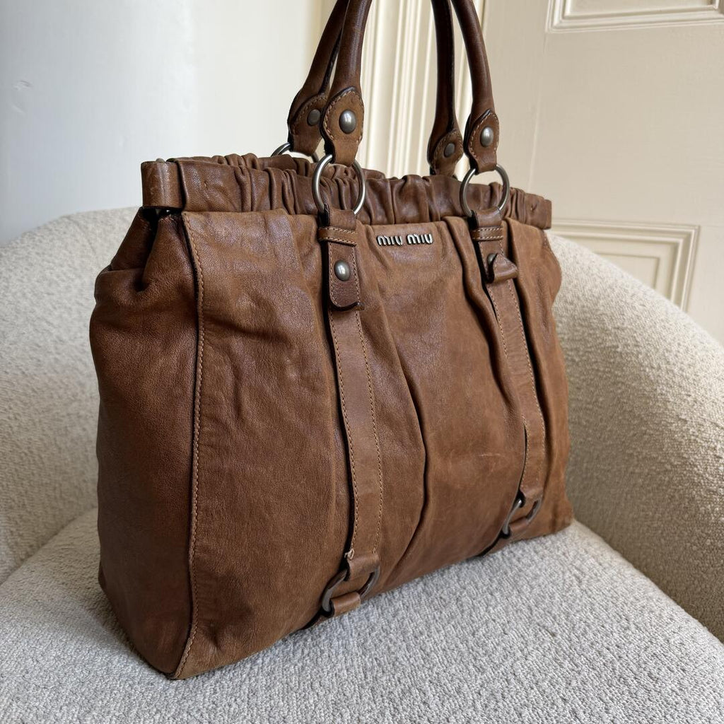 Miu Miu XL Vitello Leather Brown Handbag