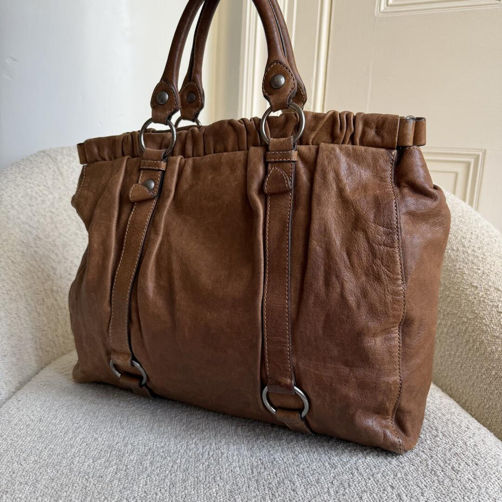 Miu Miu XL Vitello Leather Brown Handbag
