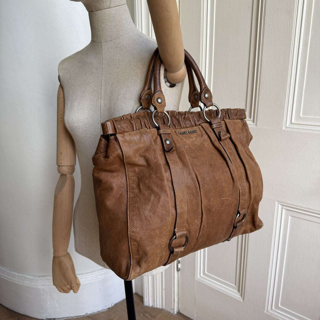 Miu Miu XL Vitello Leather Brown Handbag
