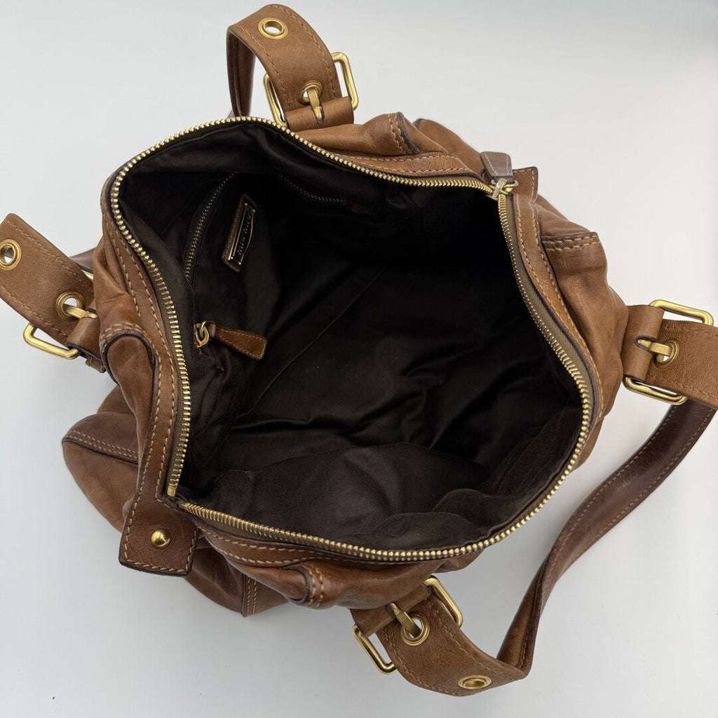 Miu Miu Buckle Leather Brown Tote Bag