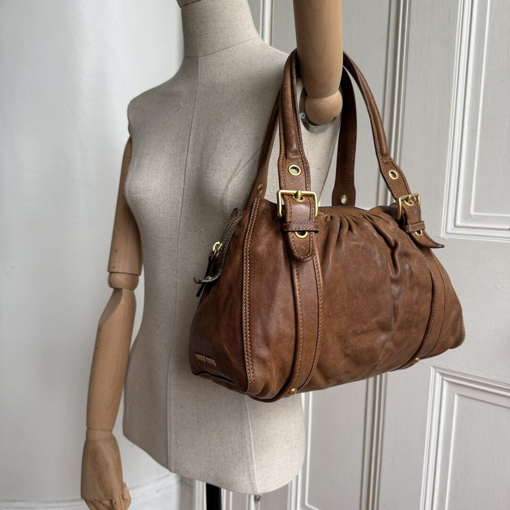 Miu Miu Buckle Leather Brown Tote Bag