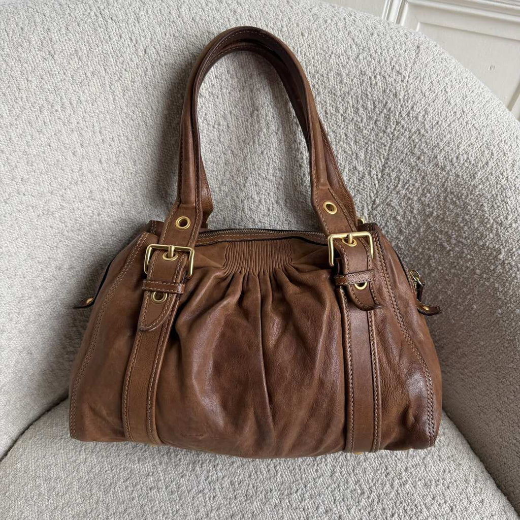 Miu Miu Buckle Leather Brown Tote Bag