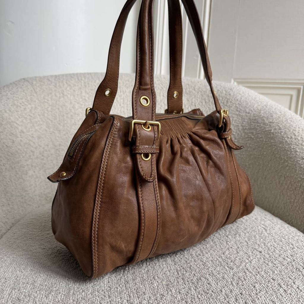 Miu Miu Buckle Leather Brown Tote Bag