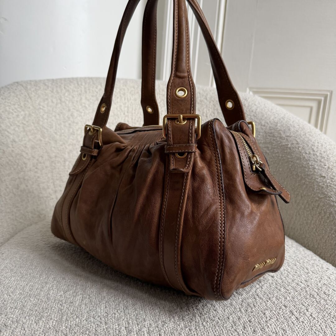 Miu Miu Buckle Leather Brown Tote Bag