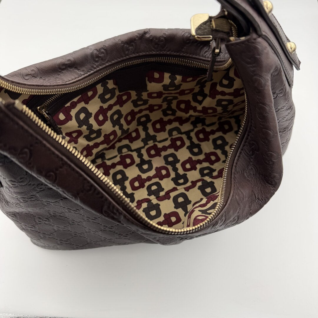 Gucci Guccissima GG Horsebit Brown Shoulder Bag