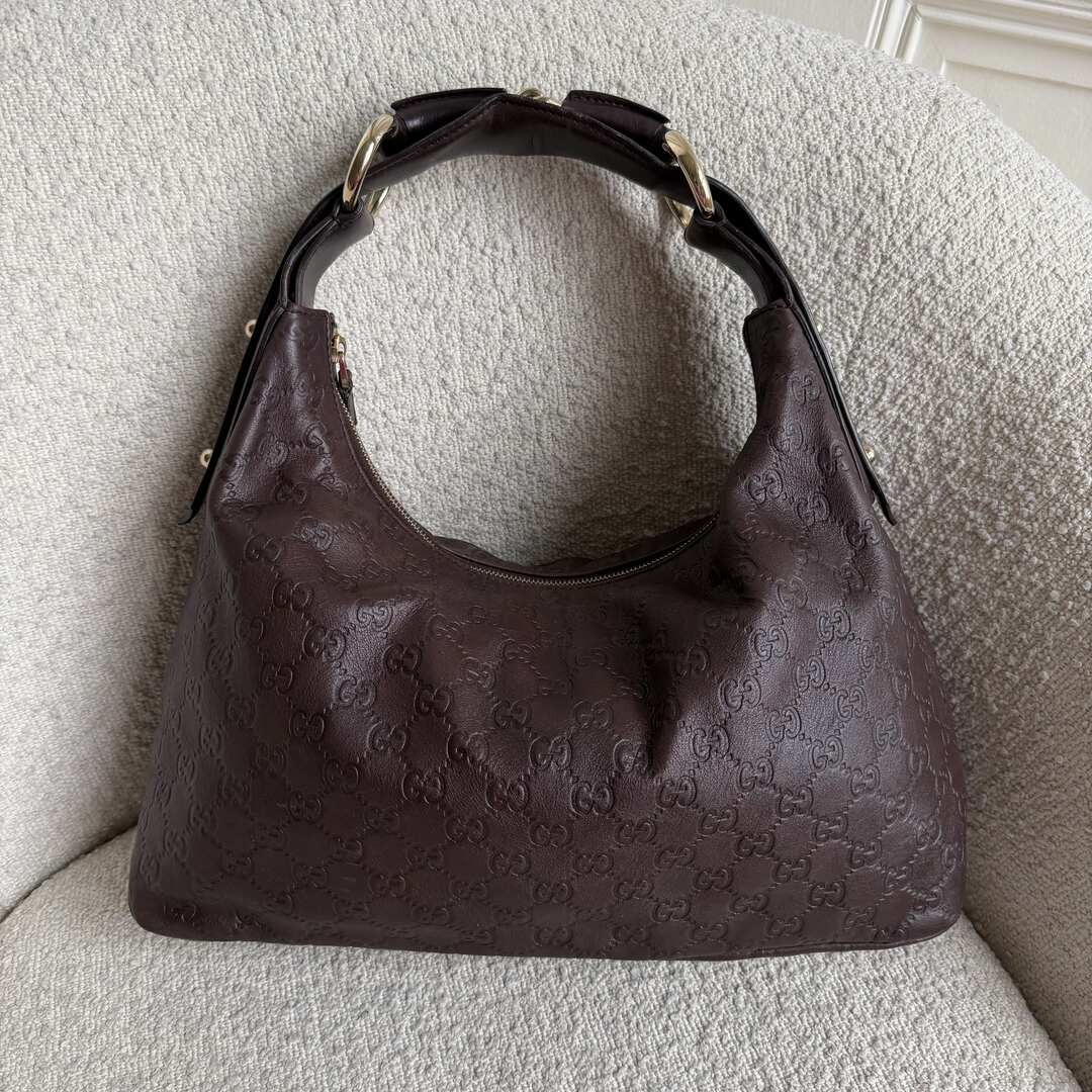 Gucci Guccissima GG Horsebit Brown Shoulder Bag