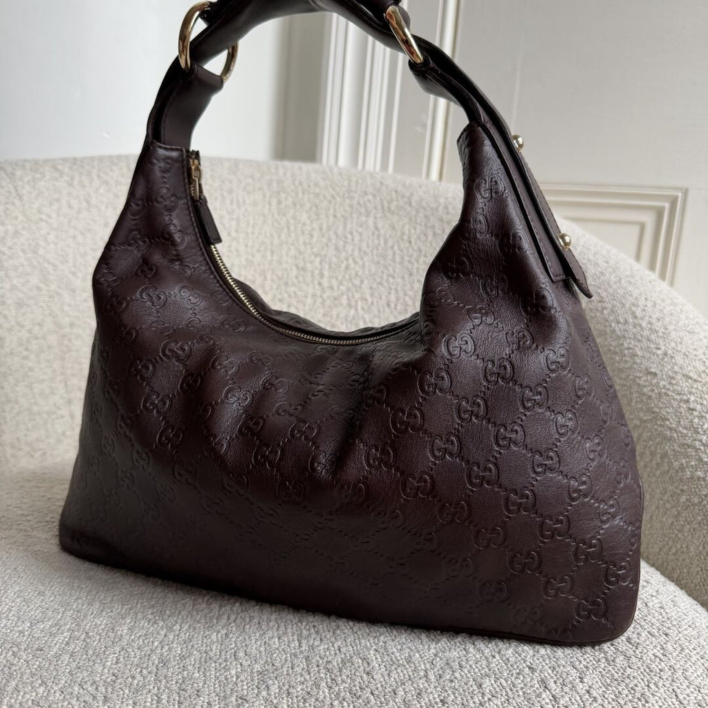 Gucci Guccissima GG Horsebit Brown Shoulder Bag