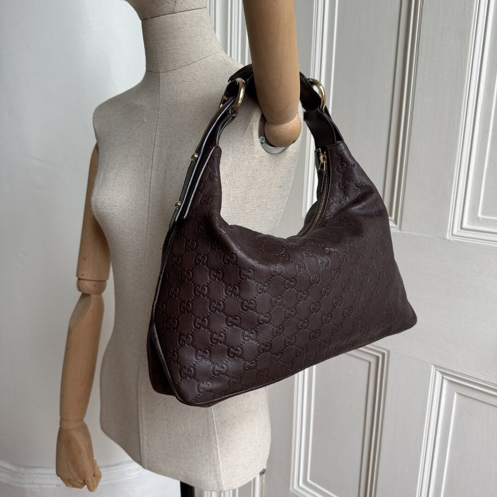 Gucci Guccissima GG Horsebit Brown Shoulder Bag