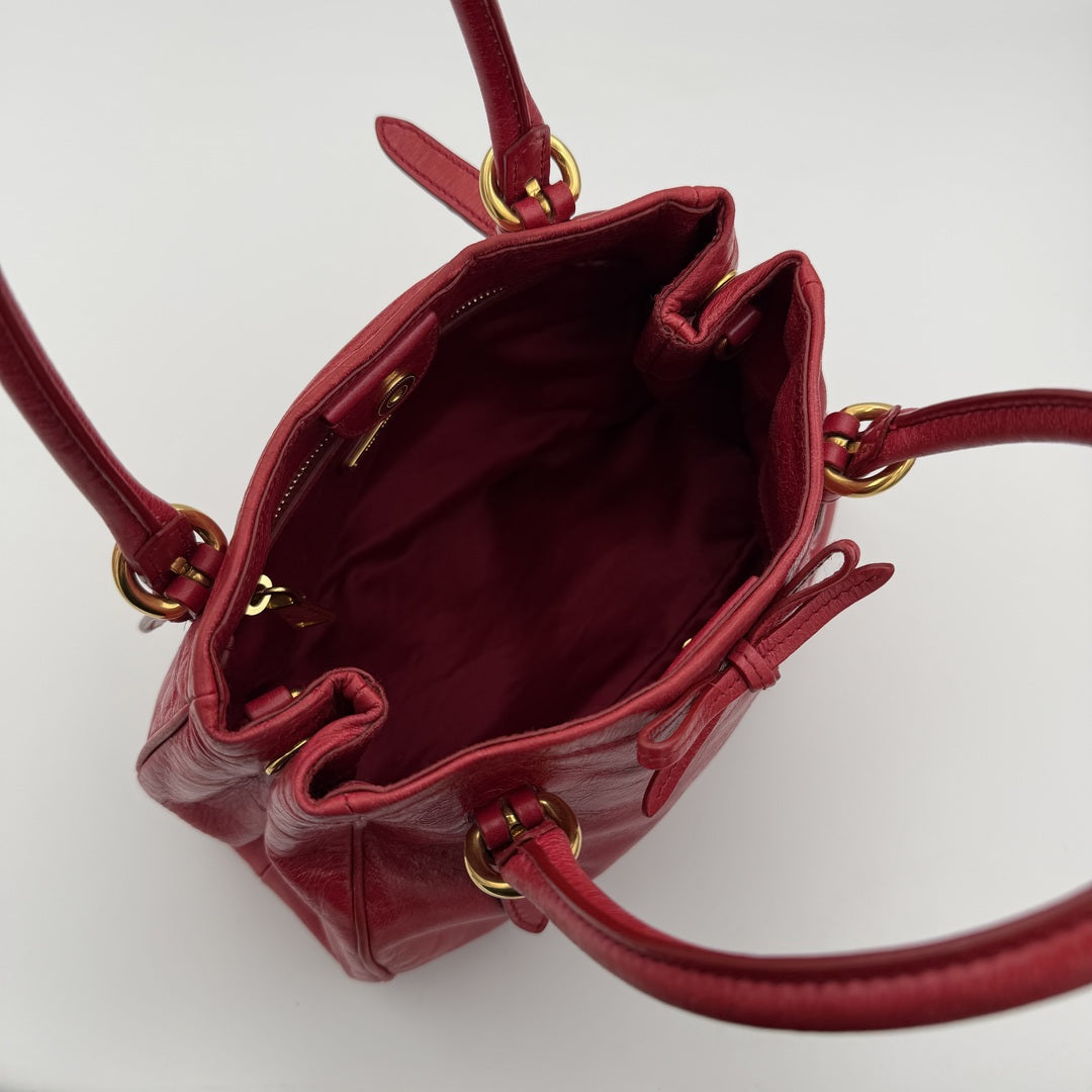 Miu Miu Vitello Bow Red Leather Handbag