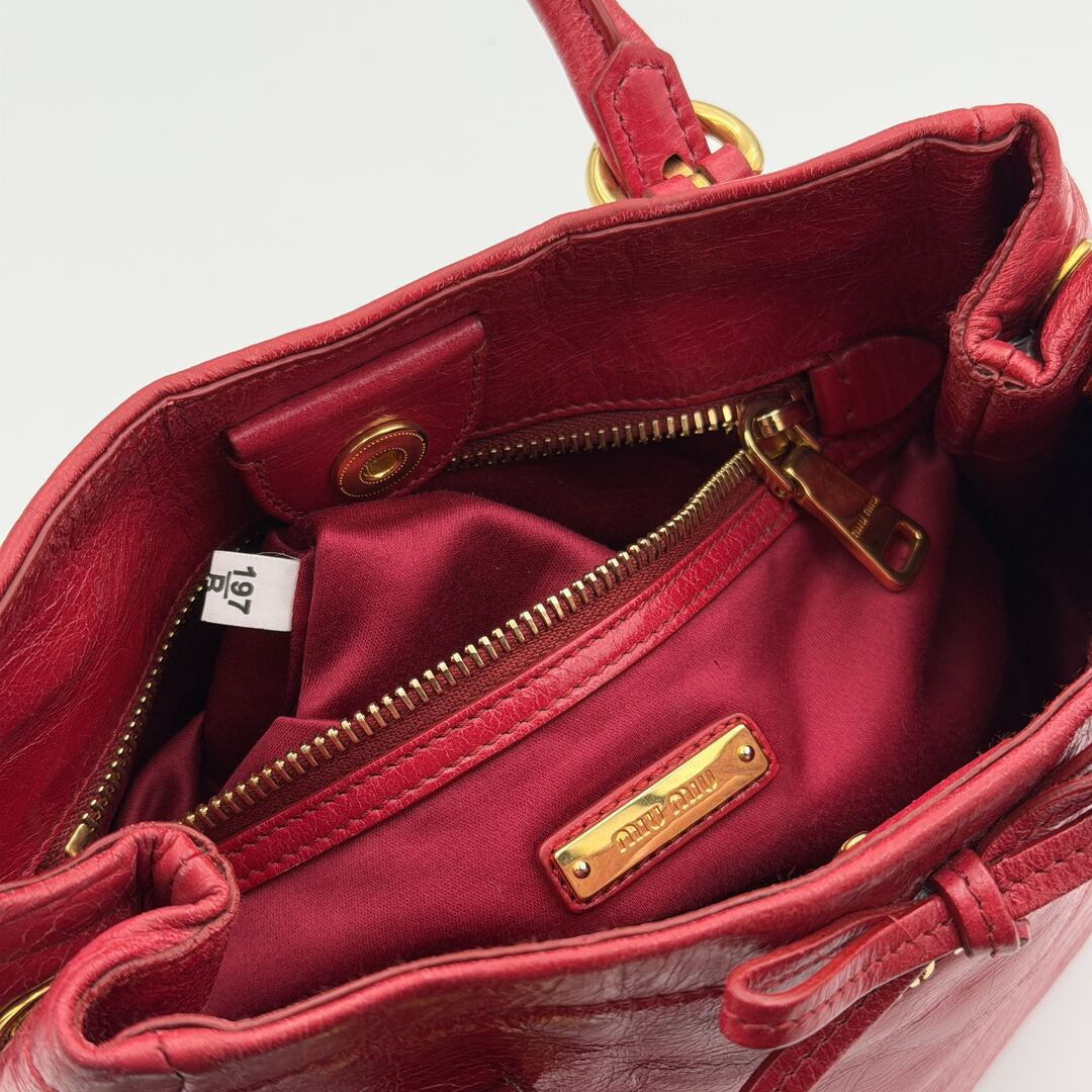 Miu Miu Vitello Bow Red Leather Handbag