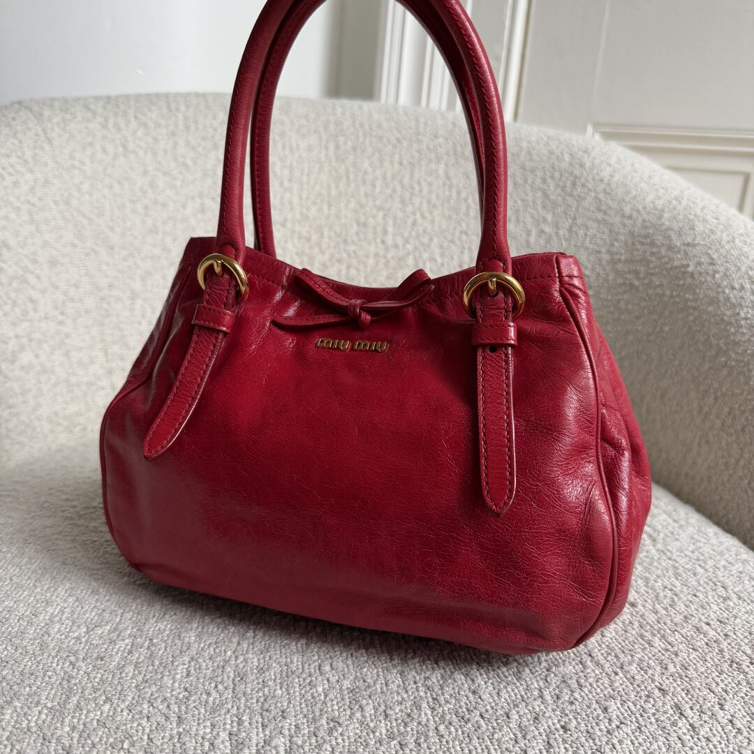 Miu Miu Vitello Bow Red Leather Handbag