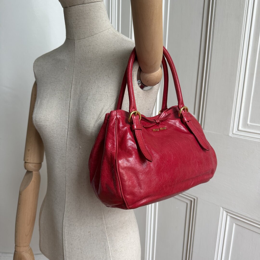 Miu Miu Vitello Bow Red Leather Handbag