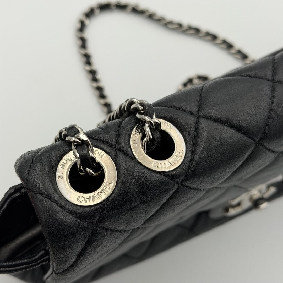 2010 Chanel Classic Coco Rain Quilted Black Leather Shoulder Bag