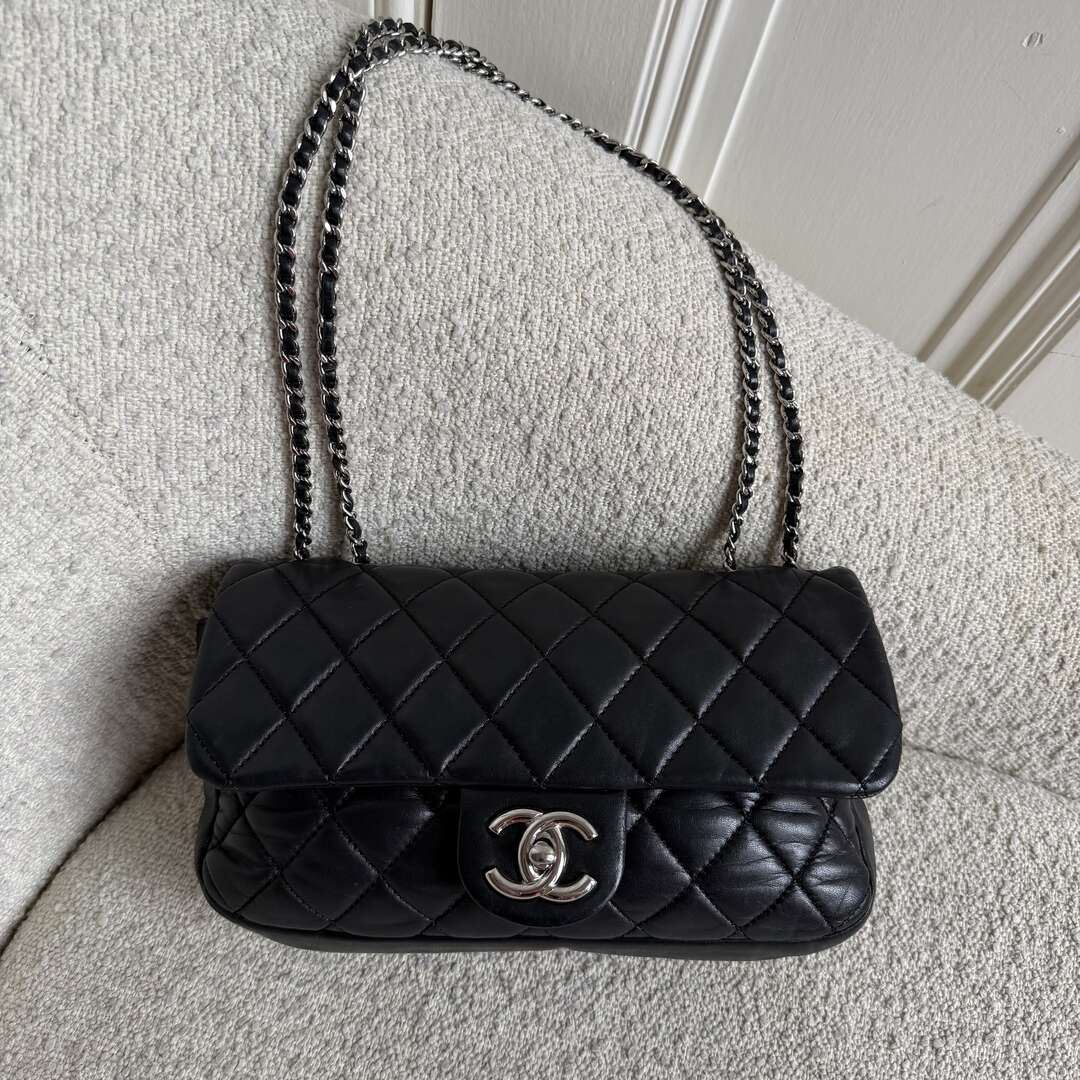 2010 Chanel Classic Coco Rain Quilted Black Leather Shoulder Bag