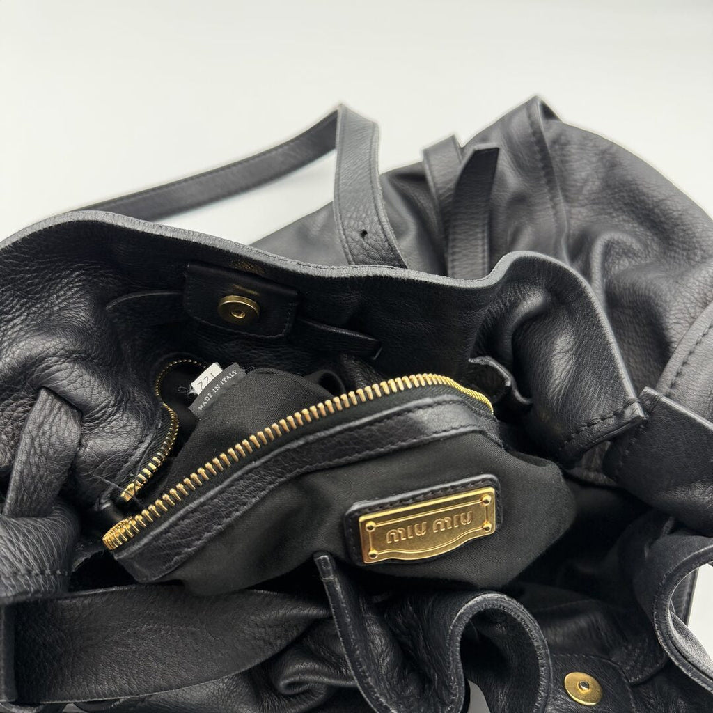 Miu Miu Vitello Leather Black Tote Bag