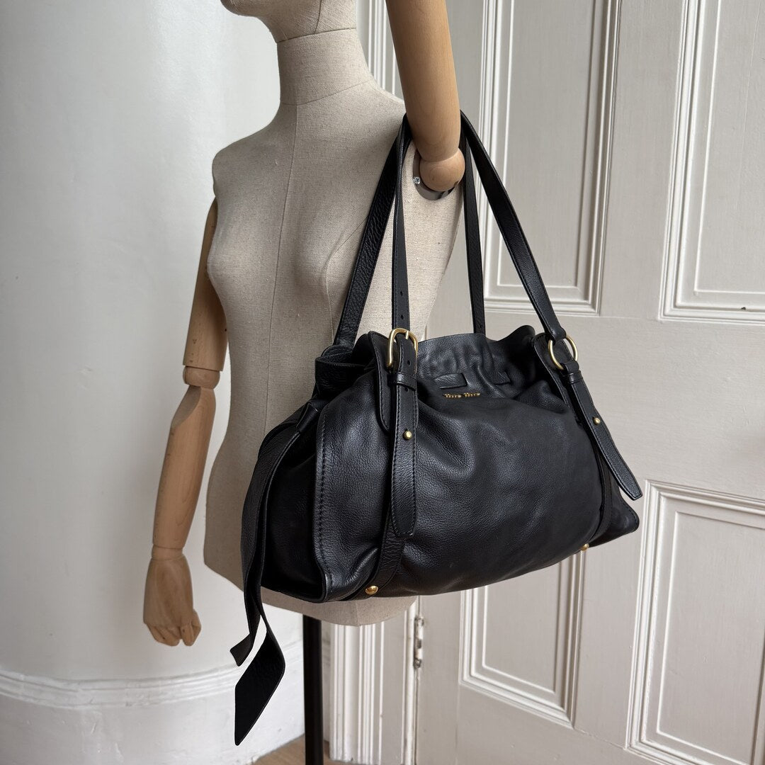 Miu Miu Vitello Leather Black Tote Bag