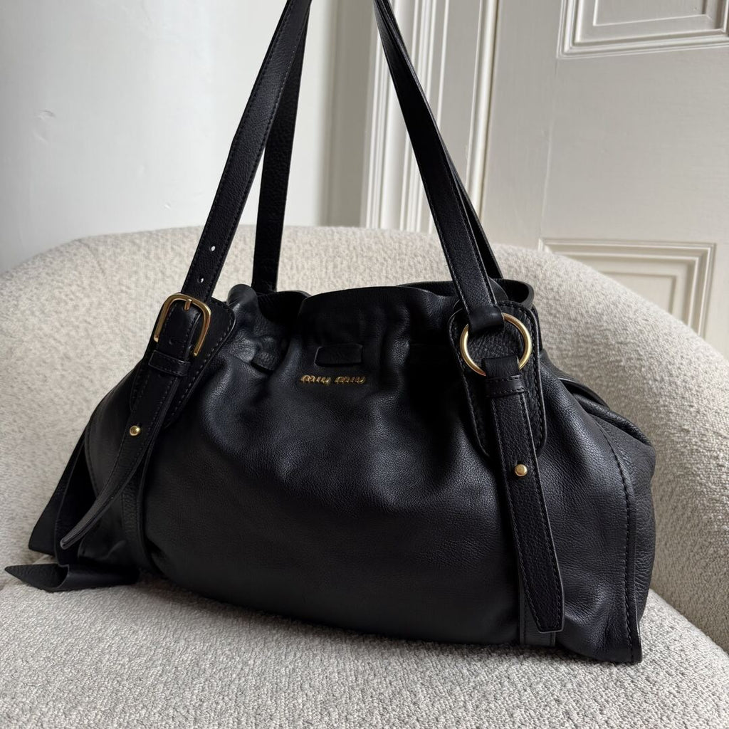 Miu Miu Vitello Leather Black Tote Bag