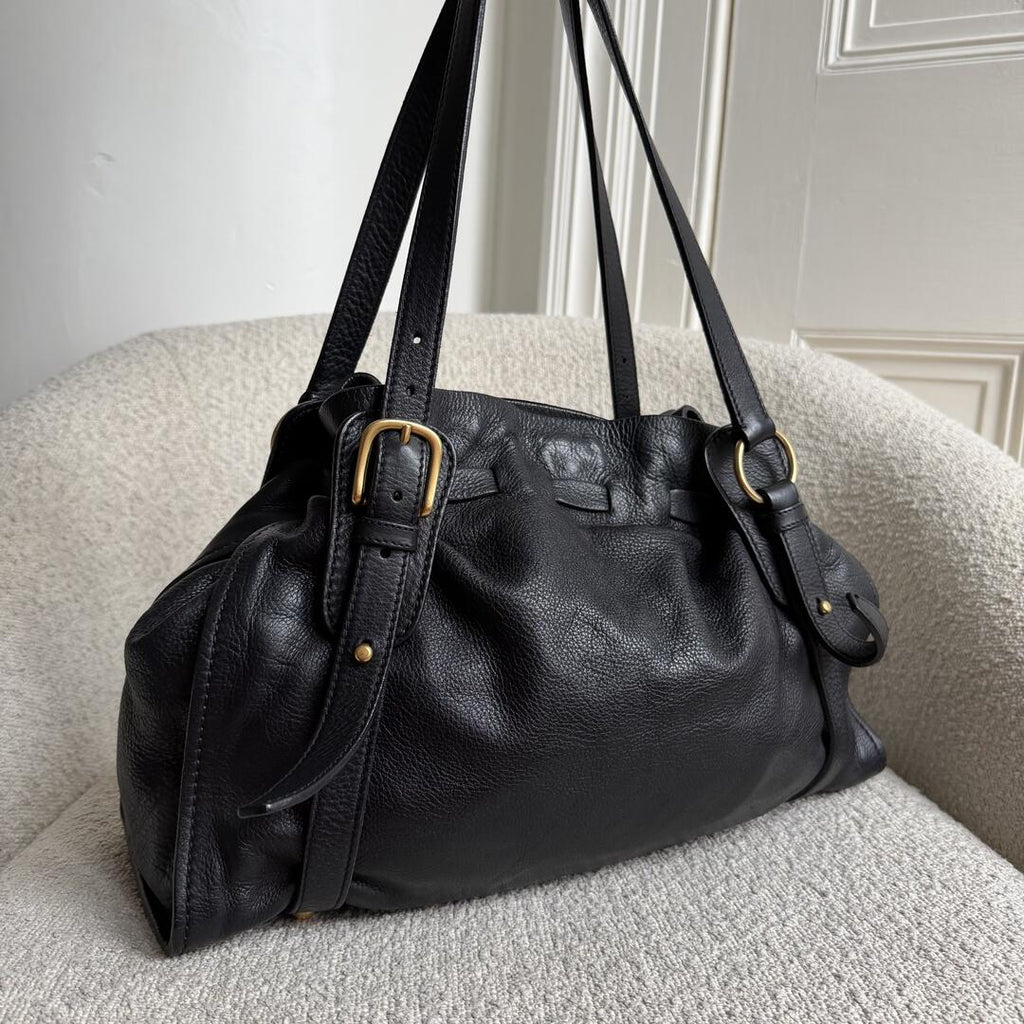 Miu Miu Vitello Leather Black Tote Bag