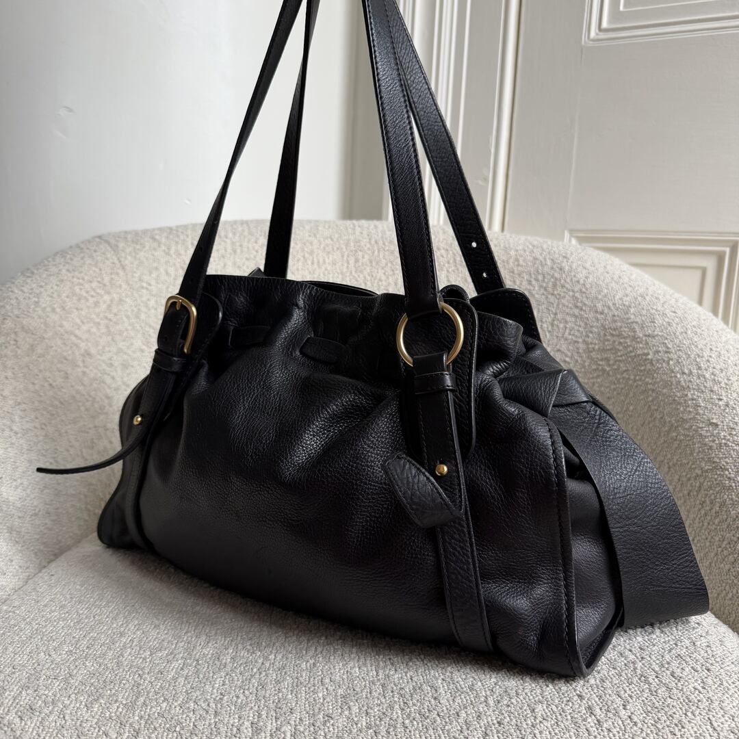 Miu Miu Vitello Leather Black Tote Bag