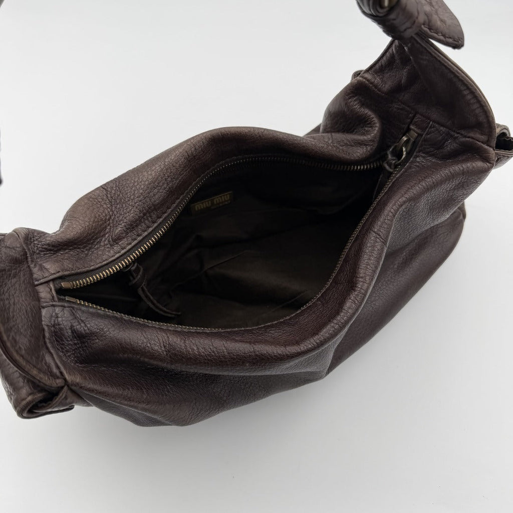Archive Miu Miu Pocket Leather Brown Shoulder Bag