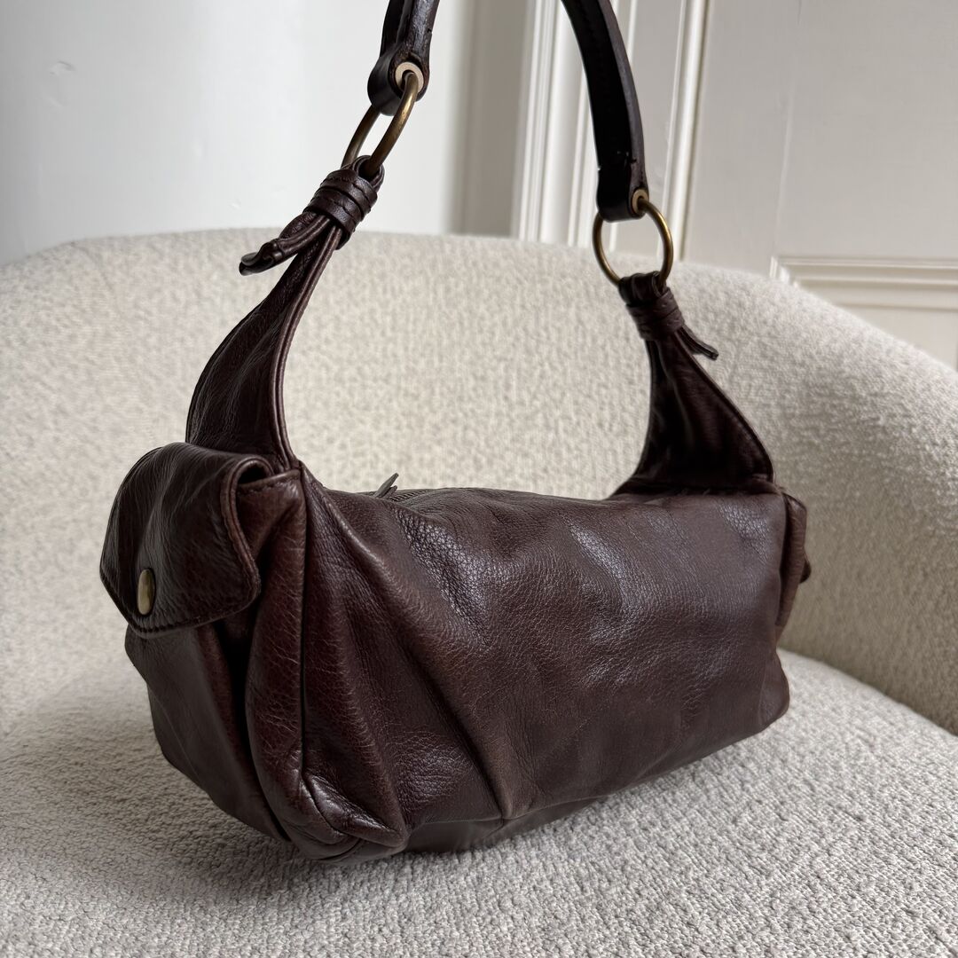 Archive Miu Miu Pocket Leather Brown Shoulder Bag