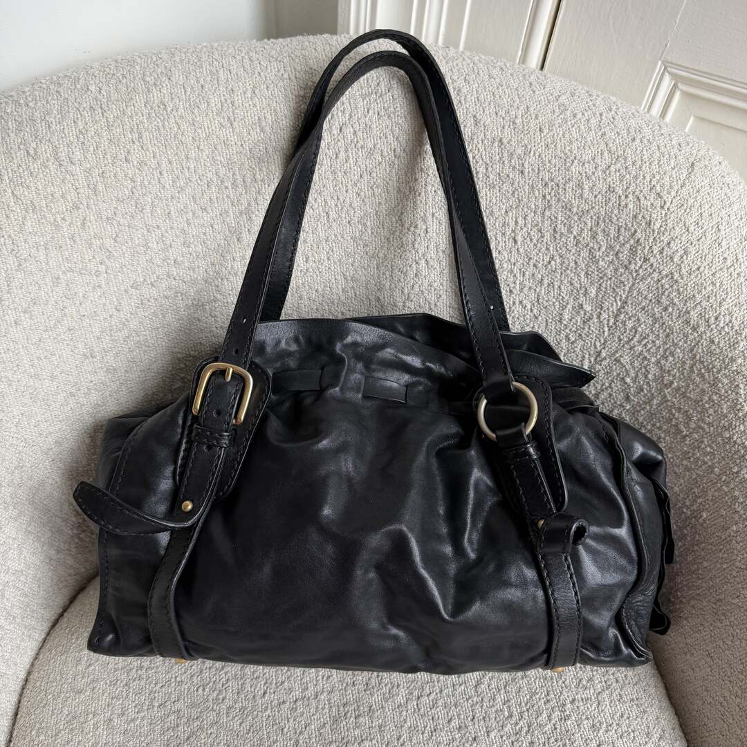 Miu Miu Vitello Black Leather Tote Bag