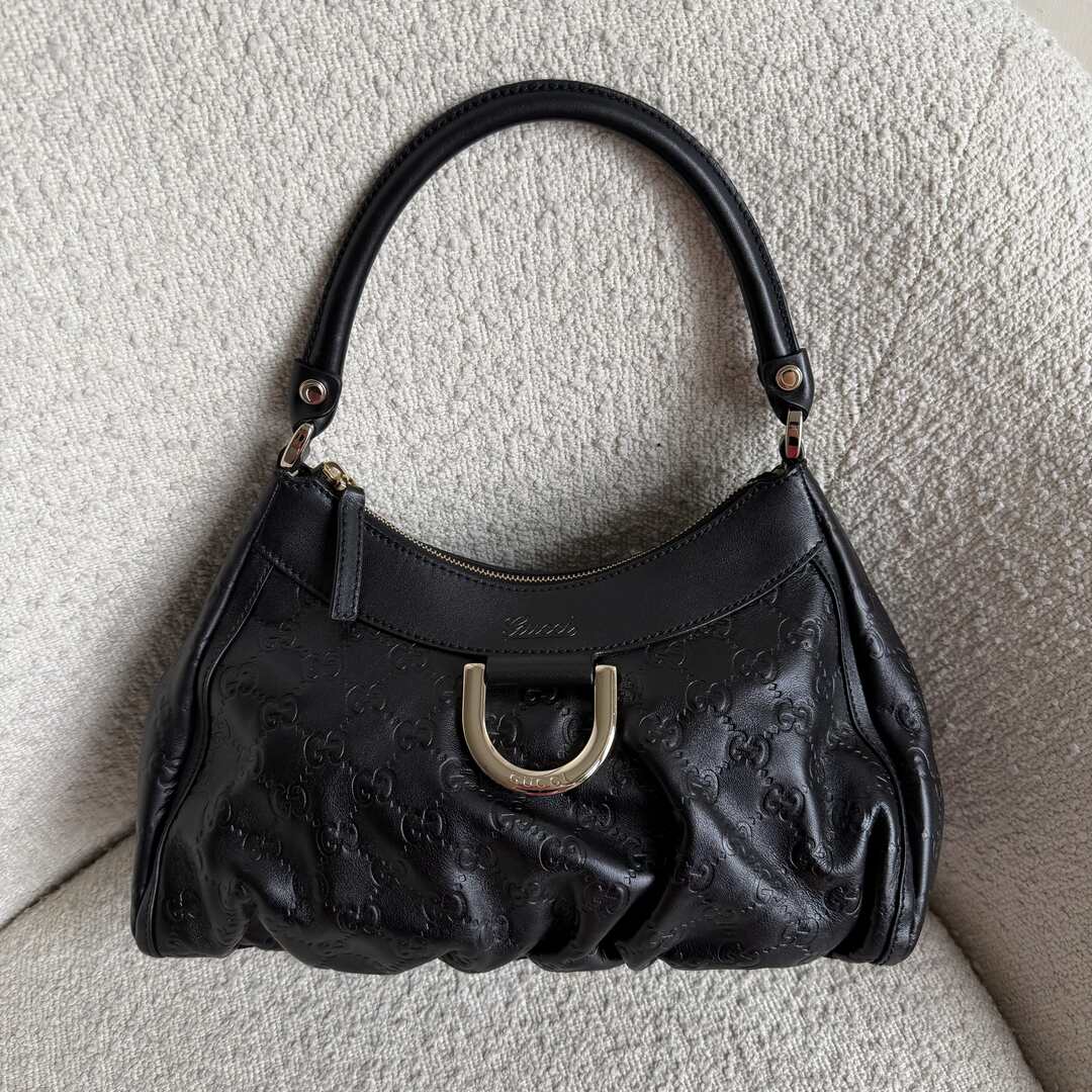 2008 Gucci Guccissima Abbey Leather Black Shoulder Bag