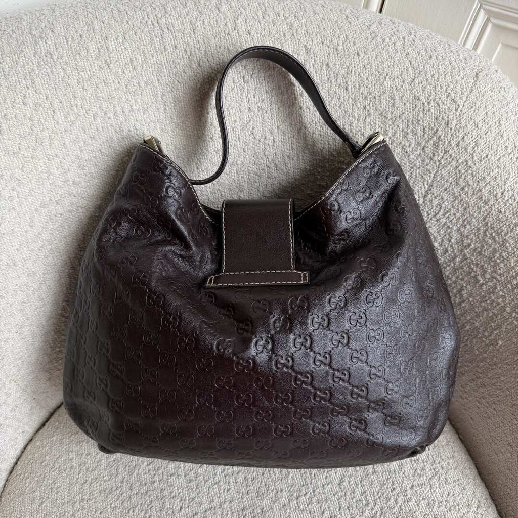 Gucci Guccissima Hobo Brown Leather Shoulder Bag