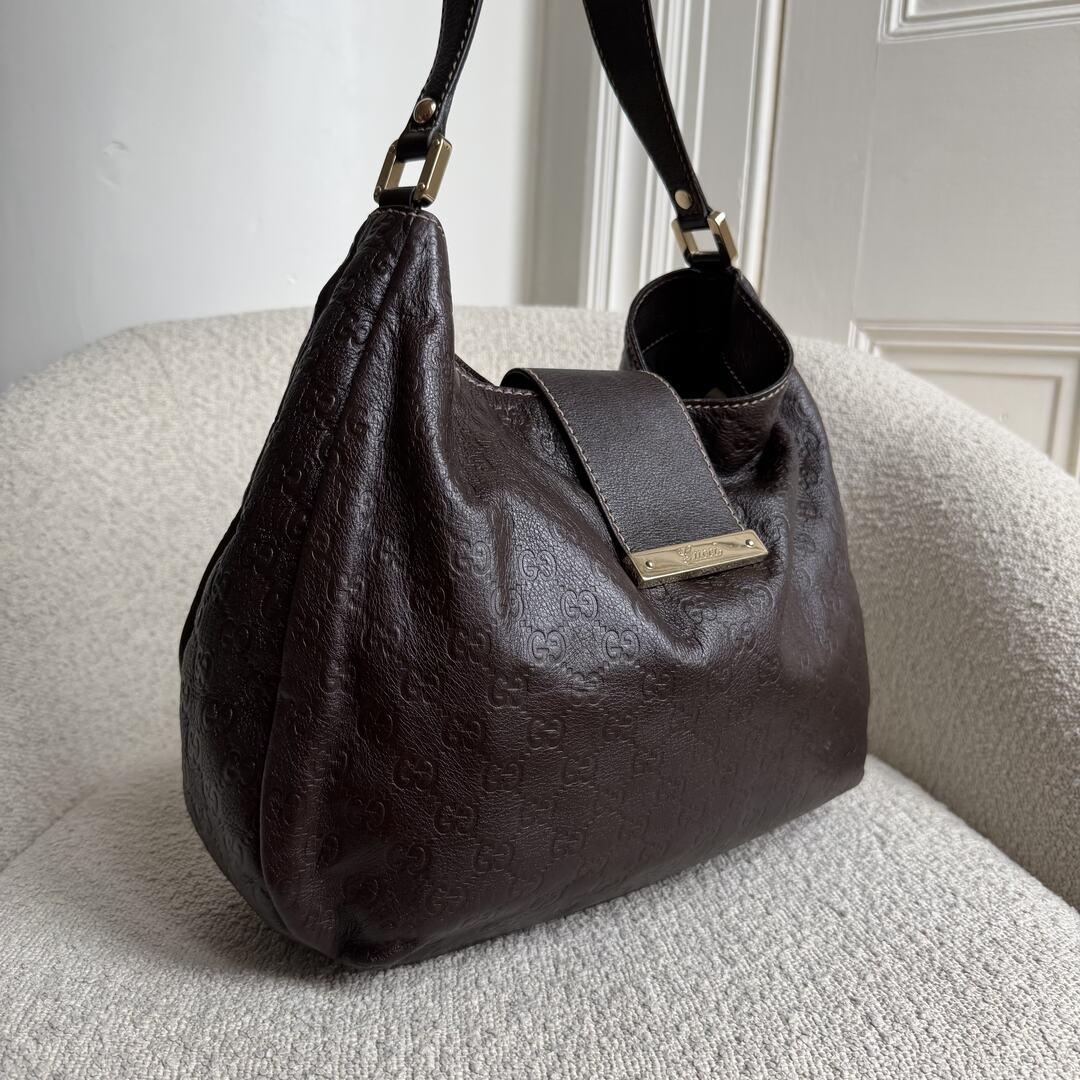 Gucci Guccissima Hobo Brown Leather Shoulder Bag
