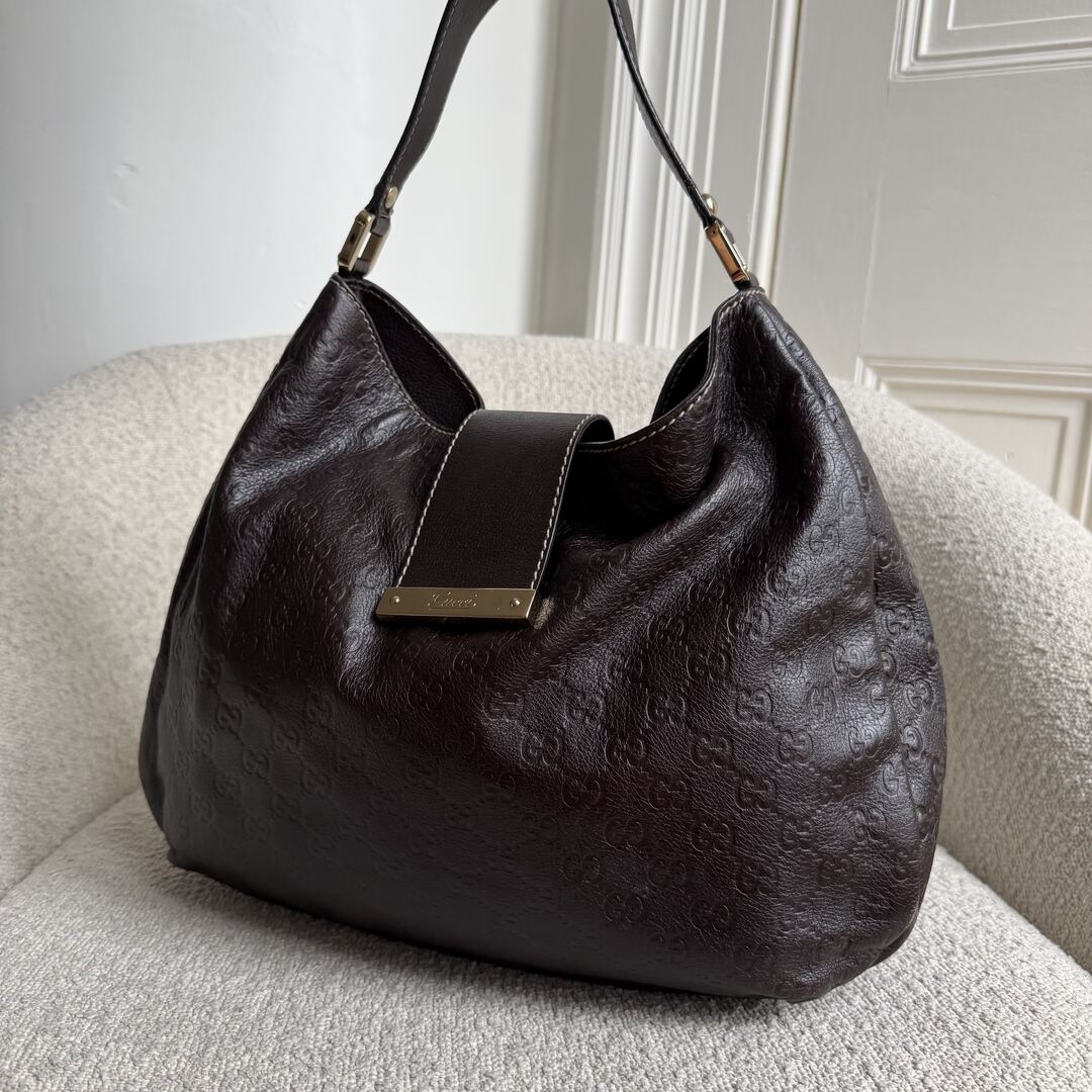 Gucci Guccissima Hobo Brown Leather Shoulder Bag