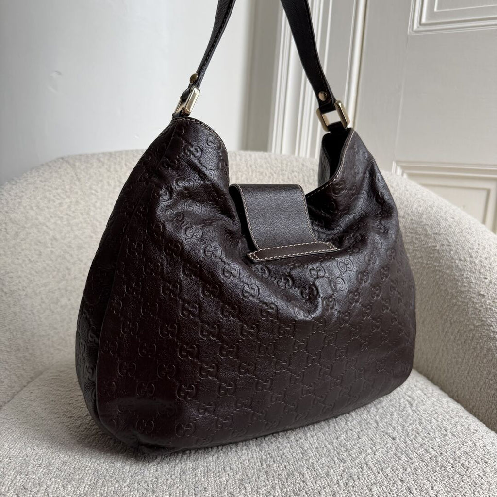 Gucci Guccissima Hobo Brown Leather Shoulder Bag
