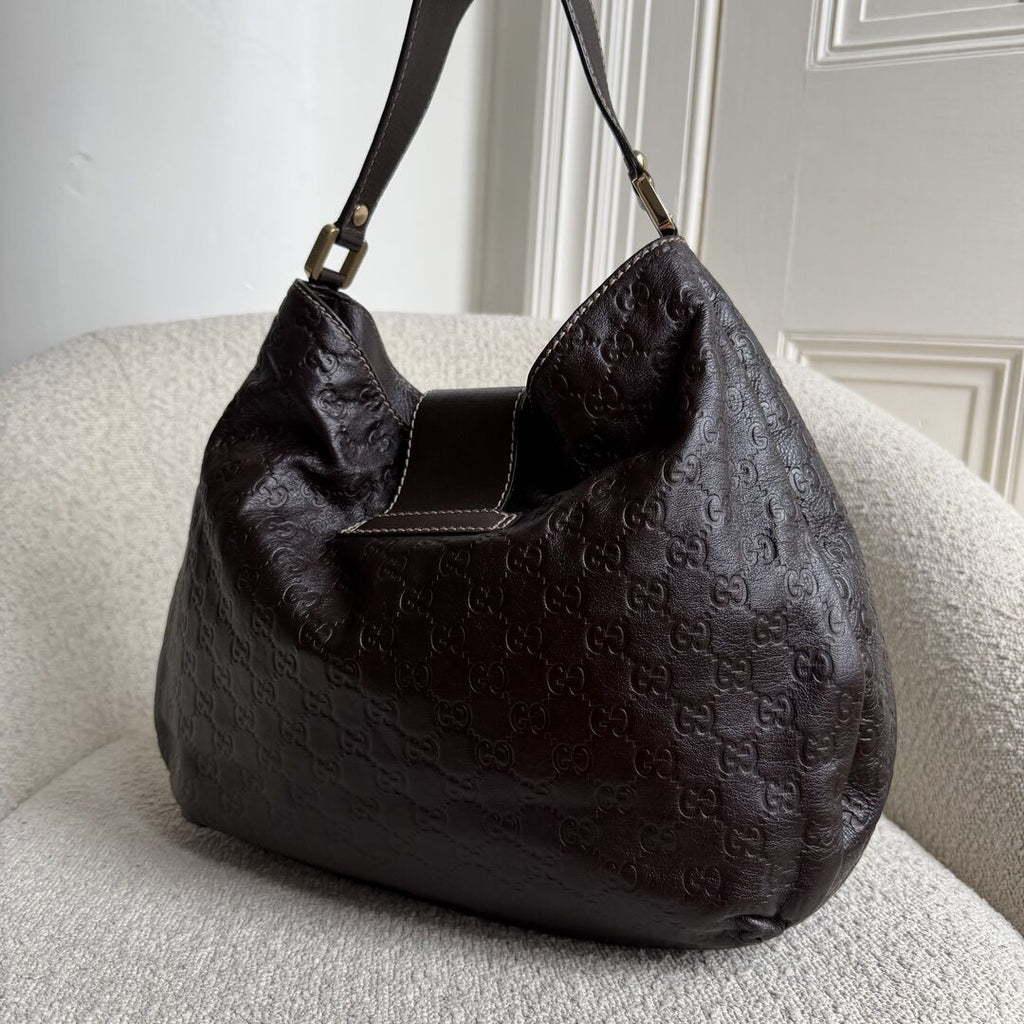 Gucci Guccissima Hobo Brown Leather Shoulder Bag