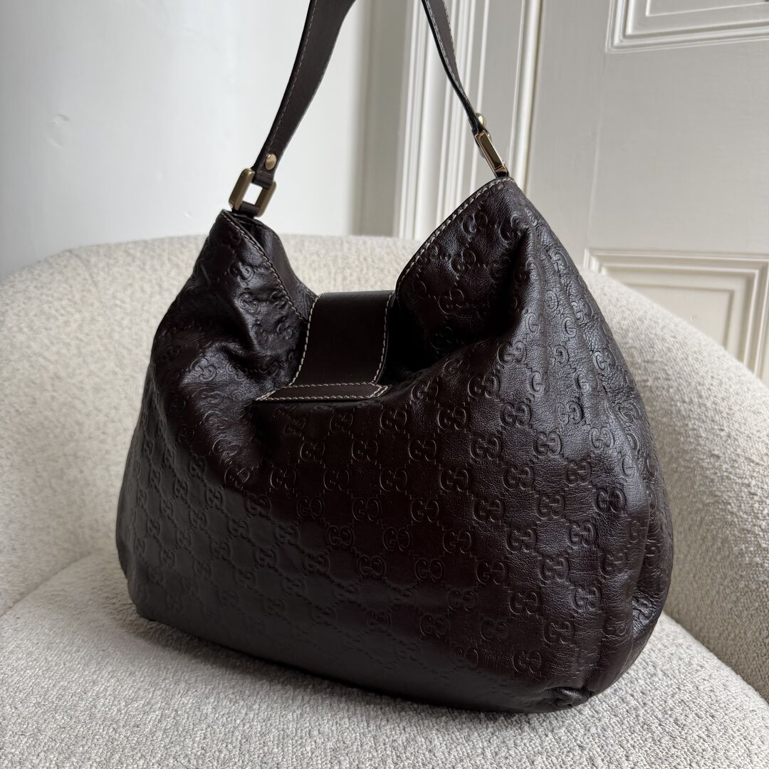 Gucci Guccissima Hobo Brown Leather Shoulder Bag