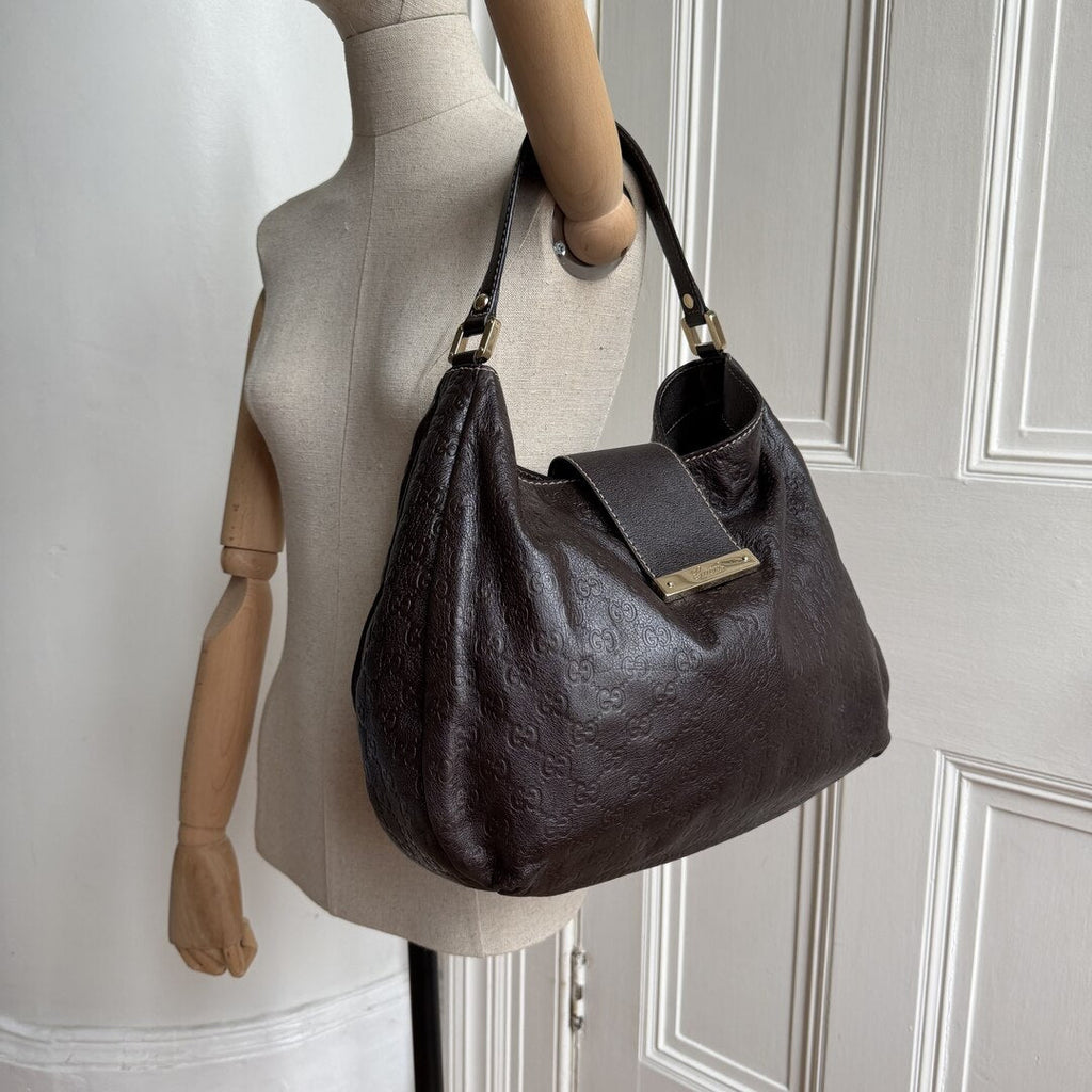 Gucci Guccissima Hobo Brown Leather Shoulder Bag
