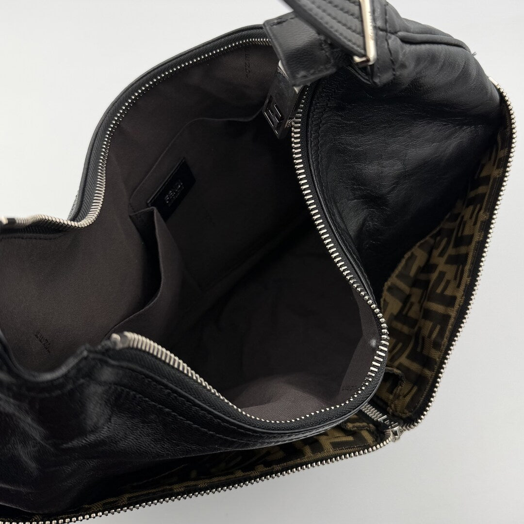 Fendi Unzipped Black Leather Large Shoulder Bag
