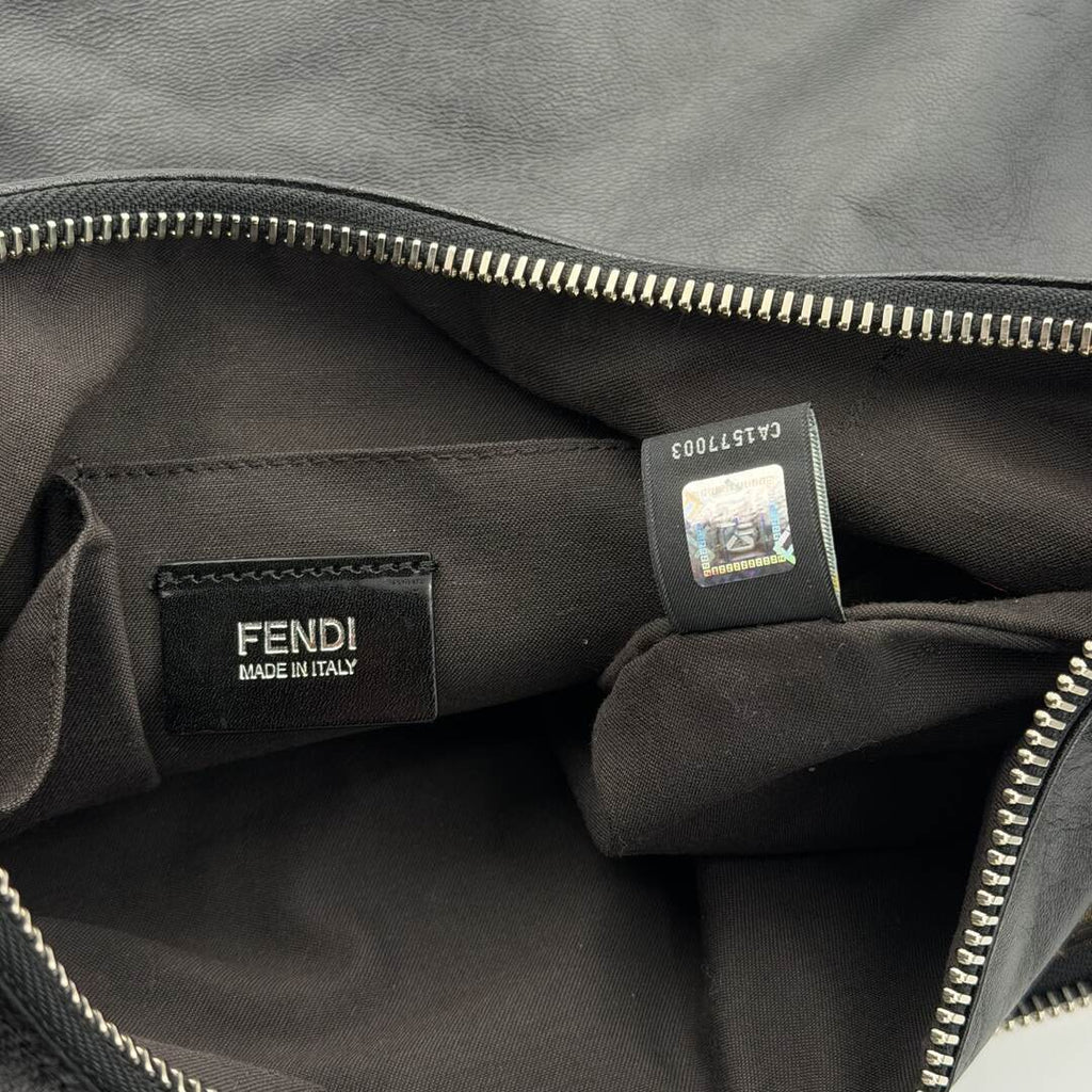 Fendi Unzipped Black Leather Large Shoulder Bag