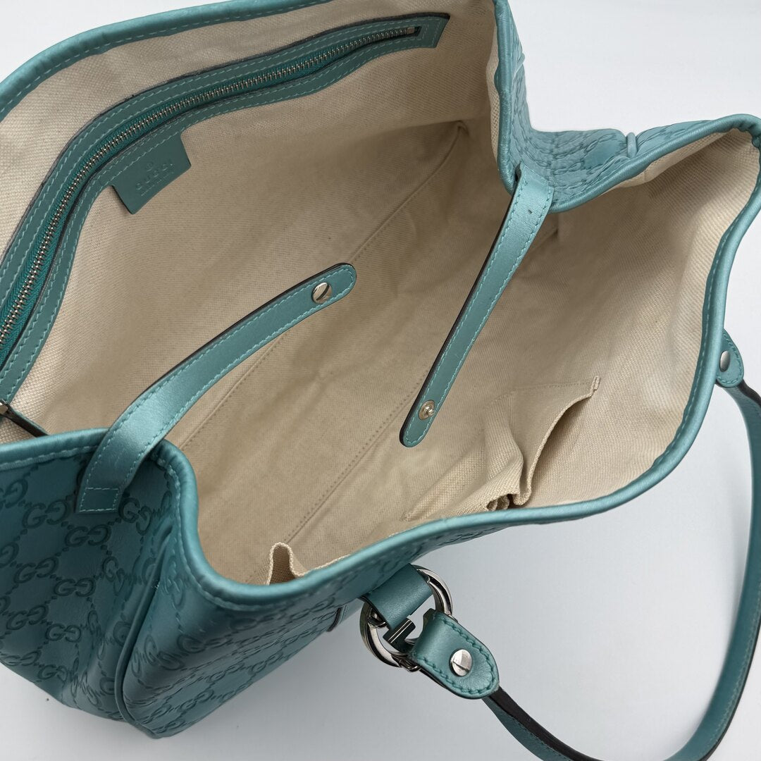 Rare Gucci Guccissima Twins Leather Blue Tote Bag
