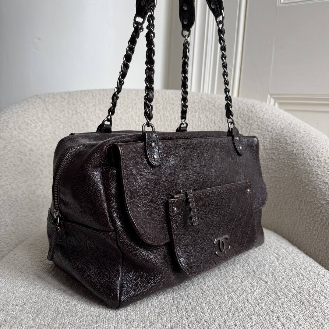 2008 Chanel Caviar Pocket In The City Flap Black Shoulder Bag