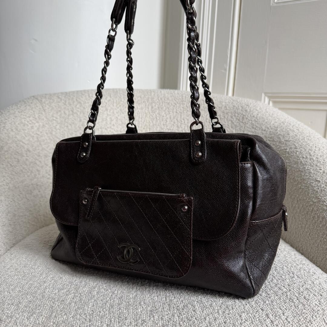 2008 Chanel Caviar Pocket In The City Flap Black Shoulder Bag