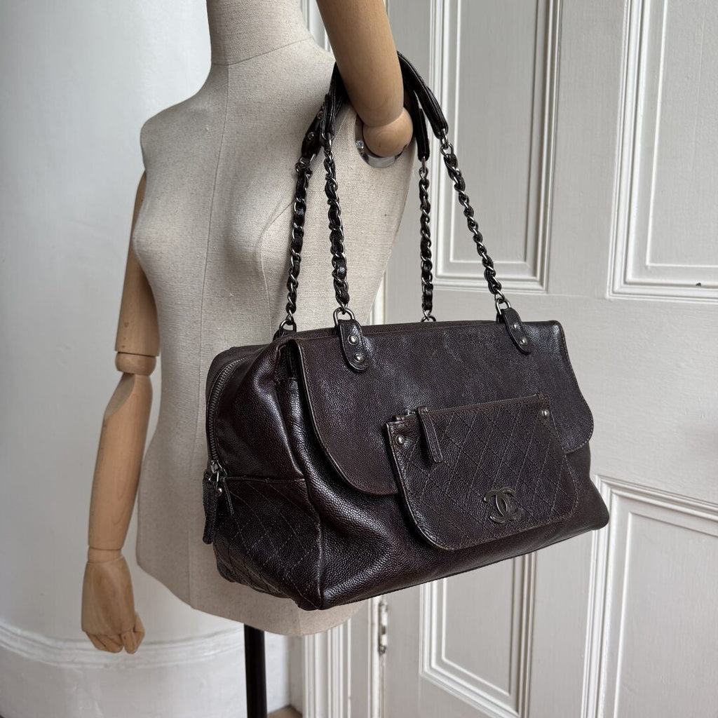 2008 Chanel Caviar Pocket In The City Flap Black Shoulder Bag