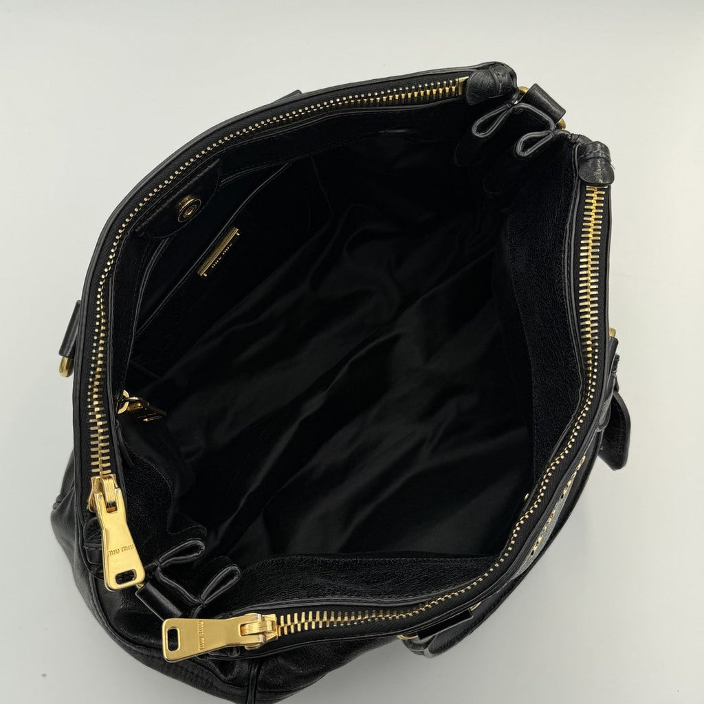 2014 Miu Miu Vitello Shine Black Leather Shoulder Bag