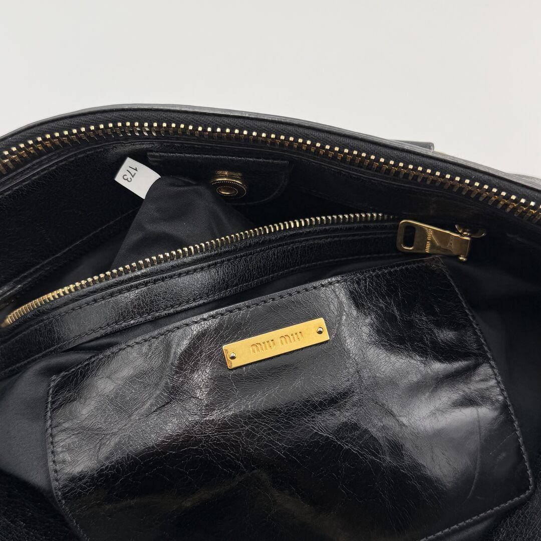 2014 Miu Miu Vitello Shine Black Leather Shoulder Bag