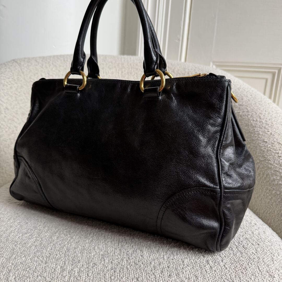 2014 Miu Miu Vitello Shine Black Leather Shoulder Bag