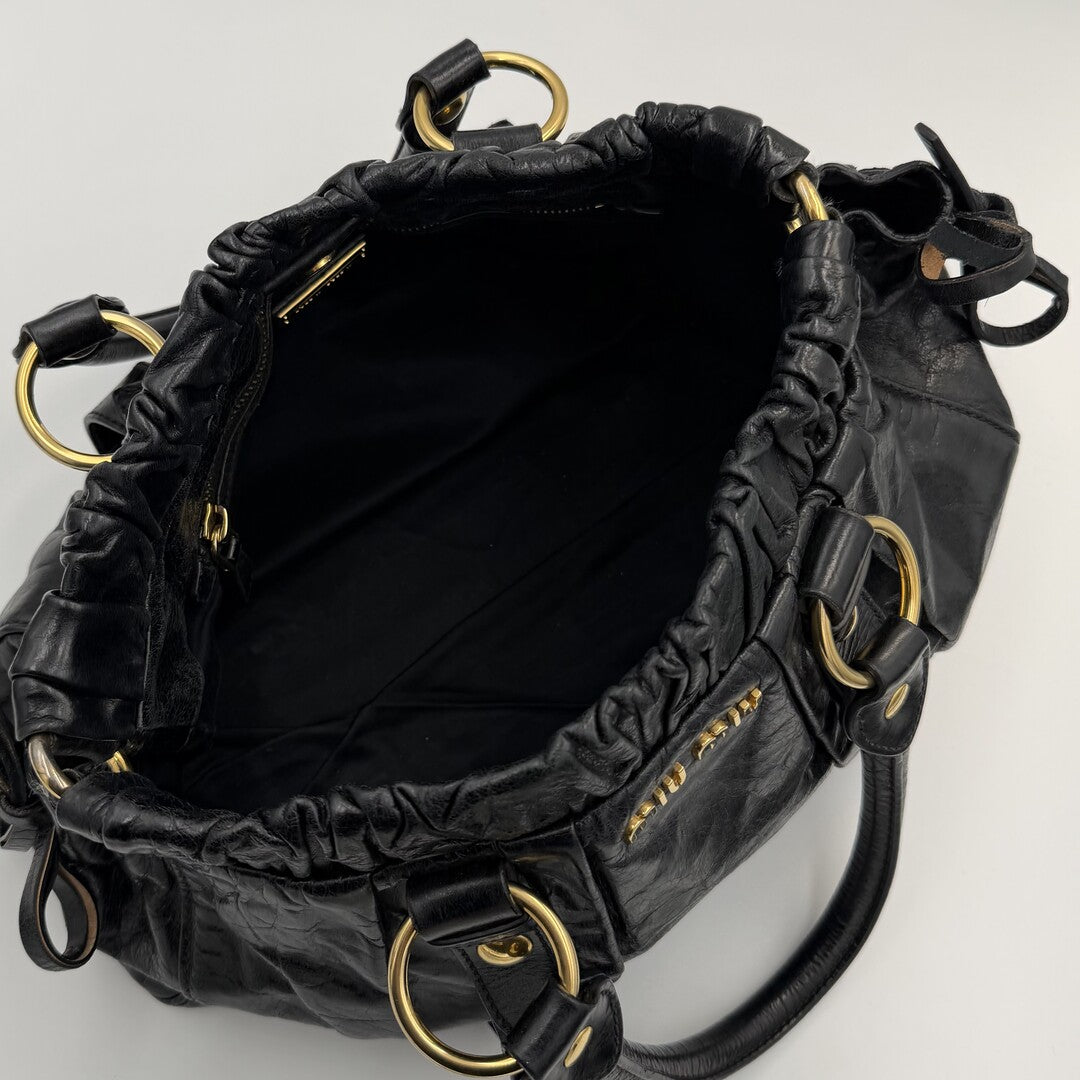 2007 Miu Miu Vitello Black Leather Handbag