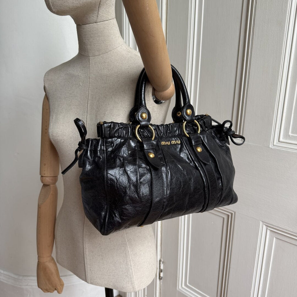 2007 Miu Miu Vitello Black Leather Handbag